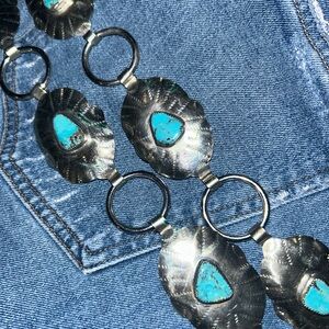 Turquoise and Nickel Concho Belt